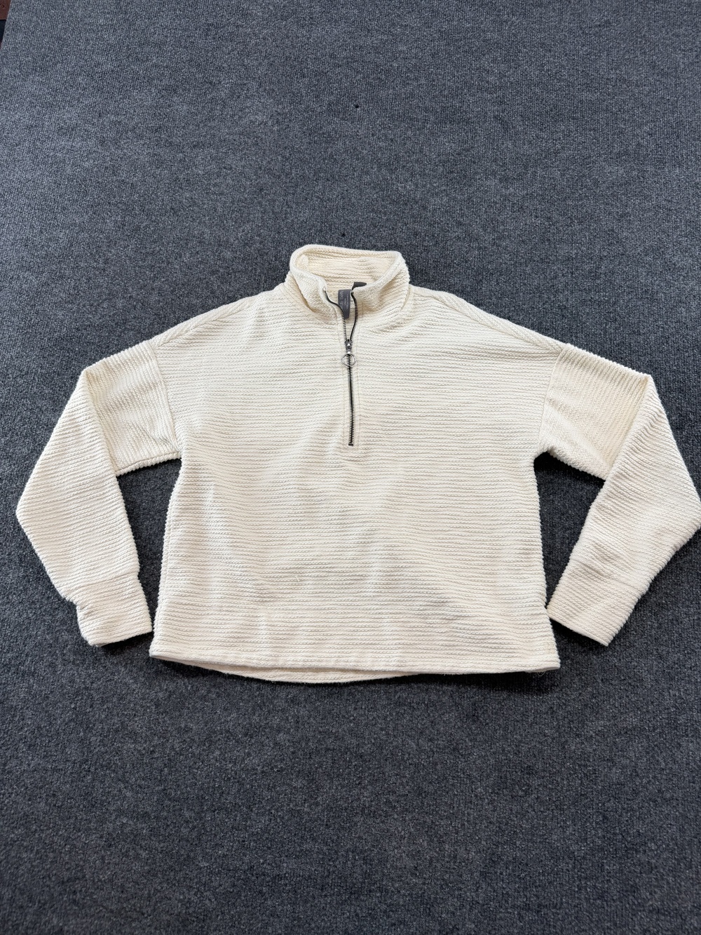Sweaty Betty Sweater Womens 8 White Textured Mock Neck 1/4 Zip Pullover Knit
